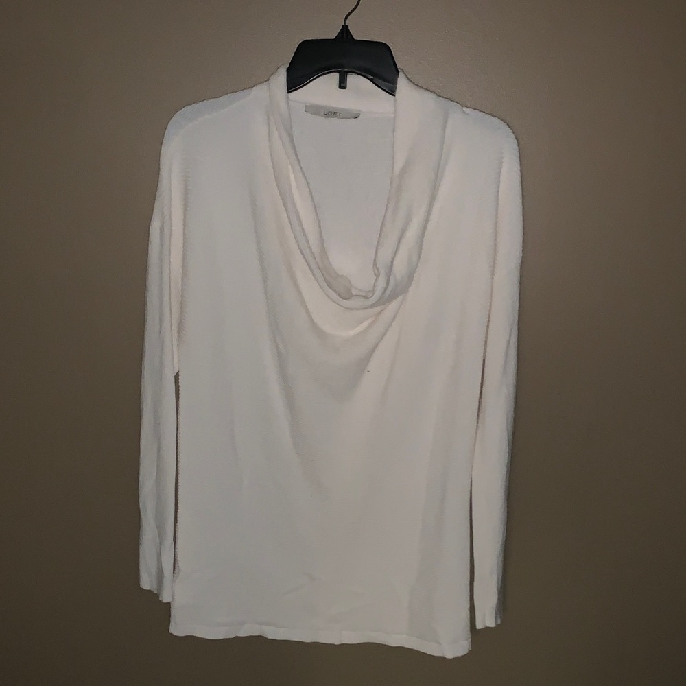 LOFT Ivory Cowl Neck Long Sleeve Blouse